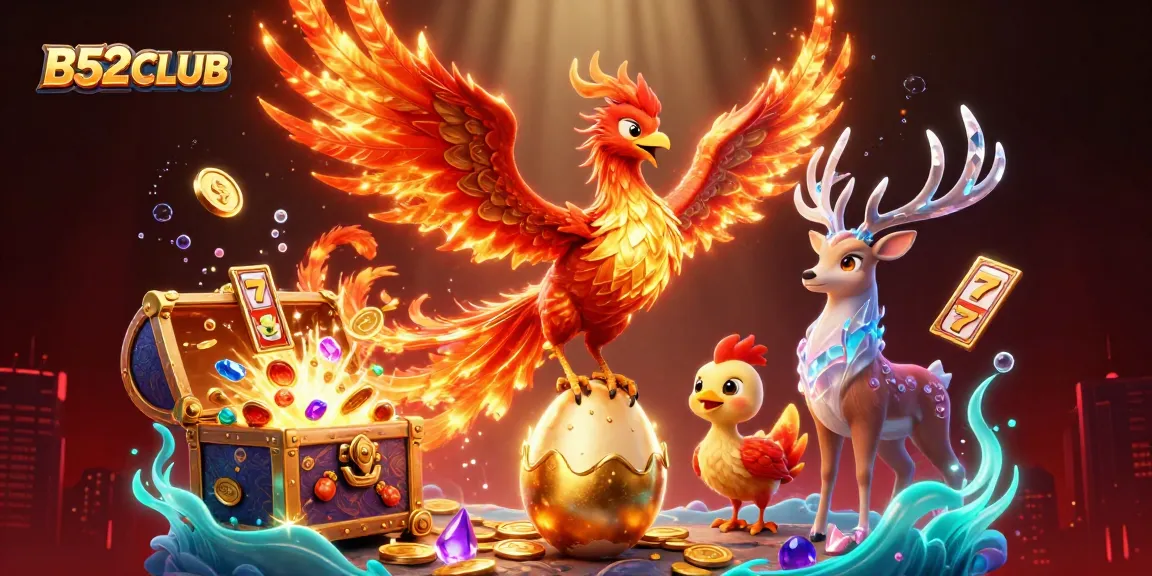 Engage in thrilling gaming adventures with B52CLUB, featuring breathtaking visuals of mythical creatures and captivating casino symbols.