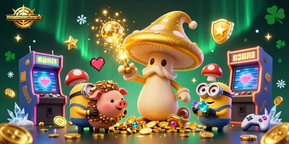 Engage with nvsadmissionclasssix's magical arcade scene featuring a wizard and treasure-hunting pig amidst a colorful casino.