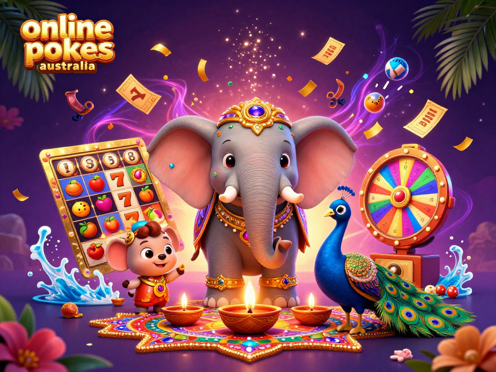 Win big with best online pokies Australia featuring vibrant elephants and dynamic gaming elements.