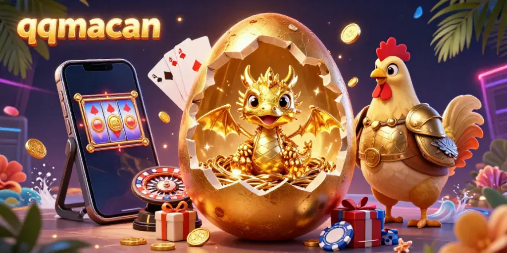 Experience the thrilling world of qqmacan with a vibrant scene featuring a golden dragon and slot games.