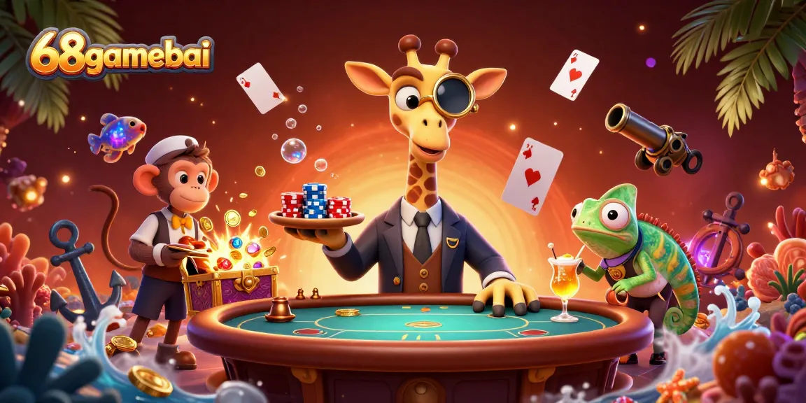 Experience the excitement at 68gamebai with vibrant characters and gold-filled treasure!